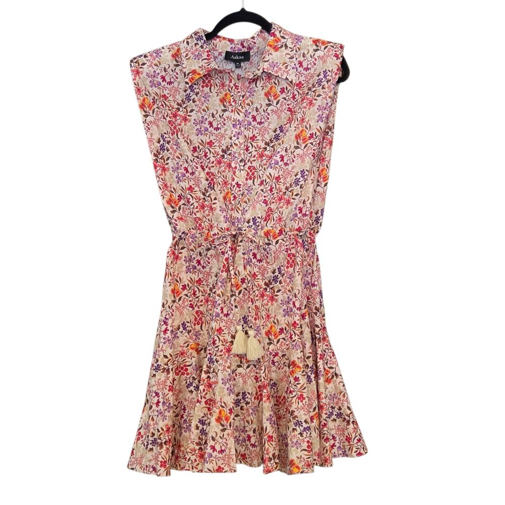 Aakaa Dress Floral Garden Grace Shirtdress Minidress Flowy Ruffle NWT Size M